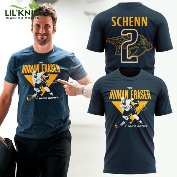 2024 Nashville Predators “The Human Eraser” #2 Luke Schenn Special Limited T-shirt, player tribute, collectible item.