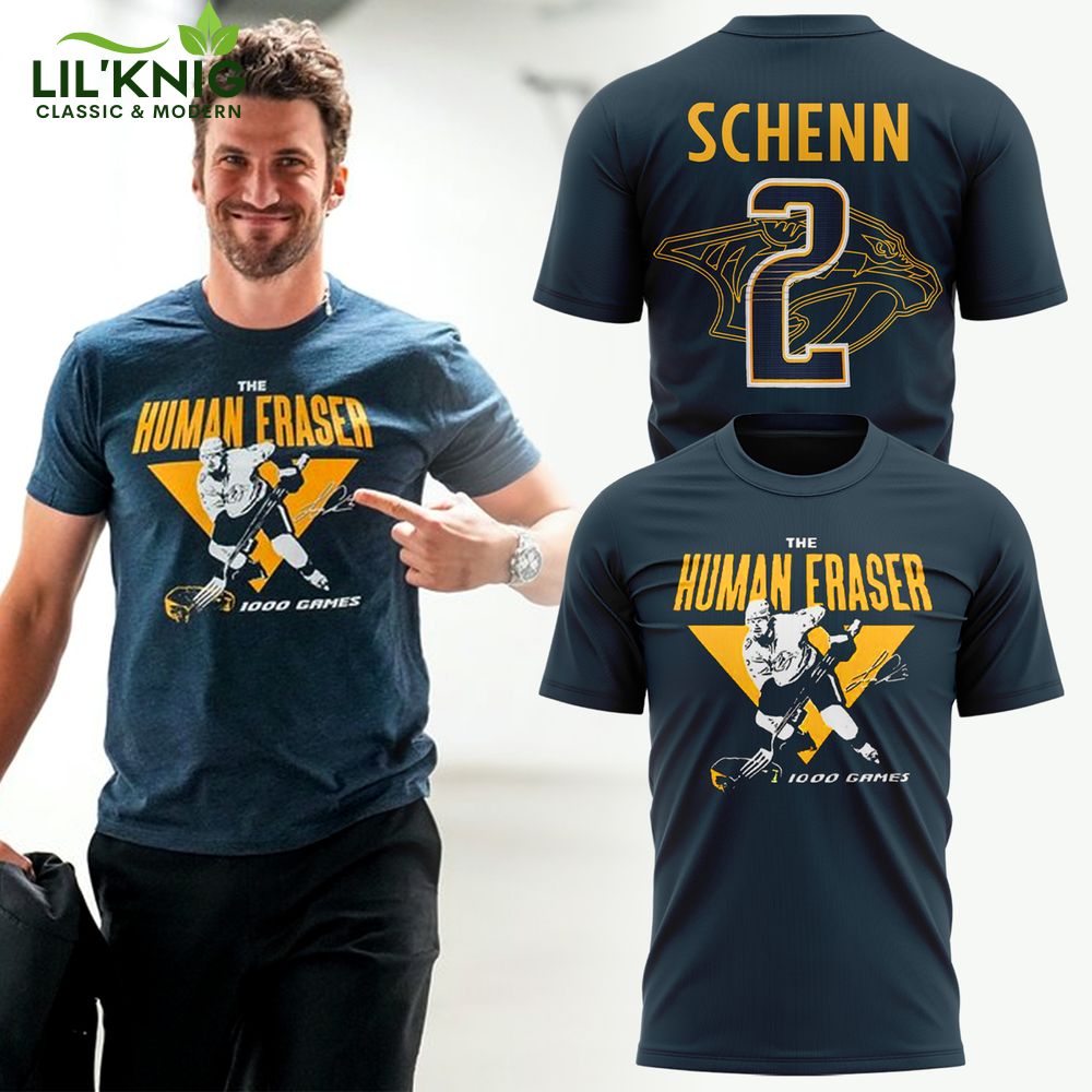 2024 Nashville Predators “The Human Eraser” #2 Luke Schenn Special Limited T-shirt, player tribute, collectible item. 2024 Nashville Predators “The Human Eraser” #2 Luke Schenn Special Limited T-shirt, player tribute, collectible item.