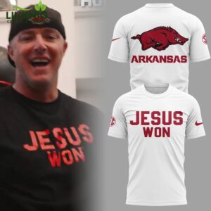Arkansas x Jesus Won 2025 White TShirt