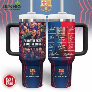 FC Barcelona Travel Mug – 2024-25 Champions Cup Design with Player Signatures