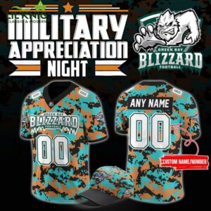 Green Bay Blizzard Military Nights Football Jersey 2025 – IFL Special Edition