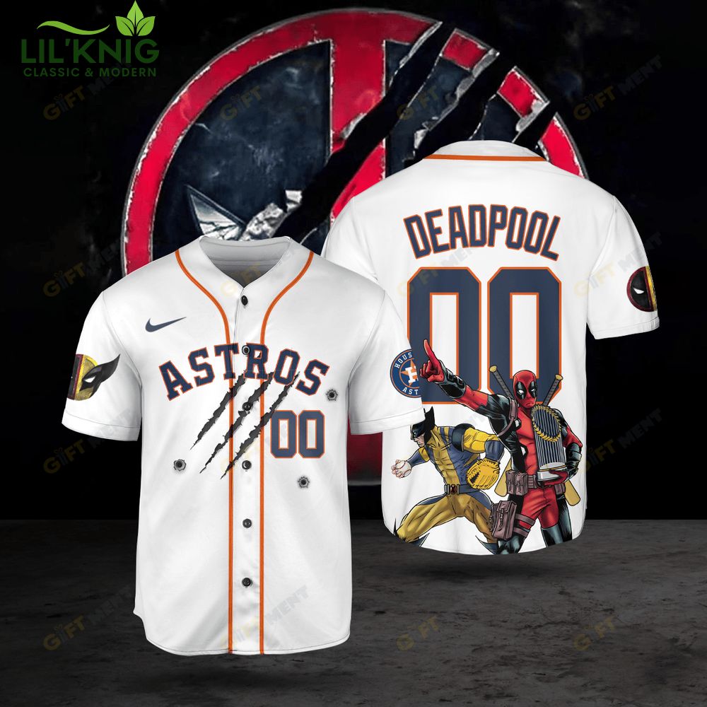 Houston Astros X Deadpool & Wolverine Baseball Jersey Houston Astros X Deadpool & Wolverine Baseball Jersey