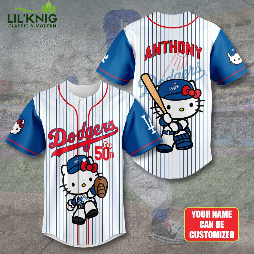 Los Angeles Dodgers X Hello Kitty Personalized Baseball Jersey Los Angeles Dodgers X Hello Kitty Personalized Baseball Jersey