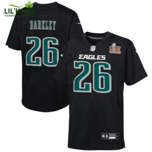 Youth Nike Philadelphia Eagles Saquon Barkley Super Bowl LIX Carbon Black Fashion Game Jersey