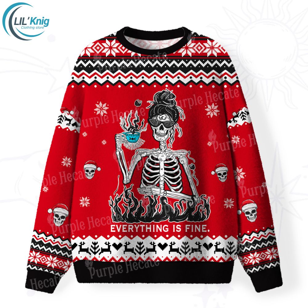 Everything Is Fine Fuzzy Ugly Christmas Sweat Everything Is Fine Fuzzy Ugly Christmas Sweat