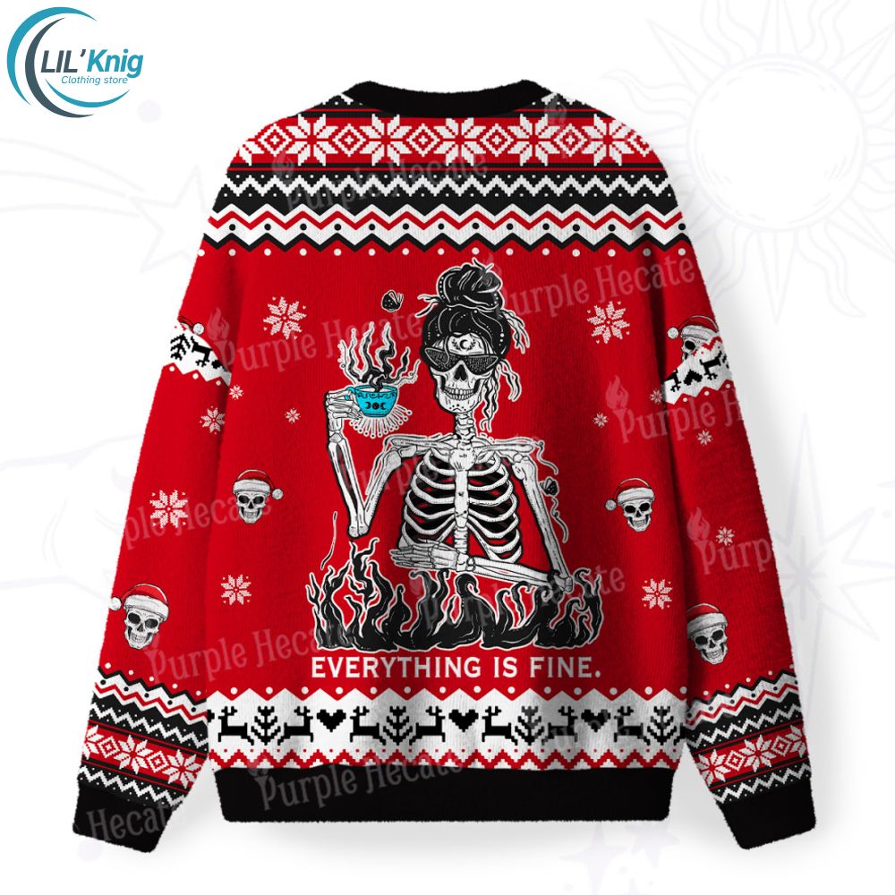 Everything Is Fine Fuzzy Ugly Christmas Sweat Everything Is Fine Fuzzy Ugly Christmas Sweat