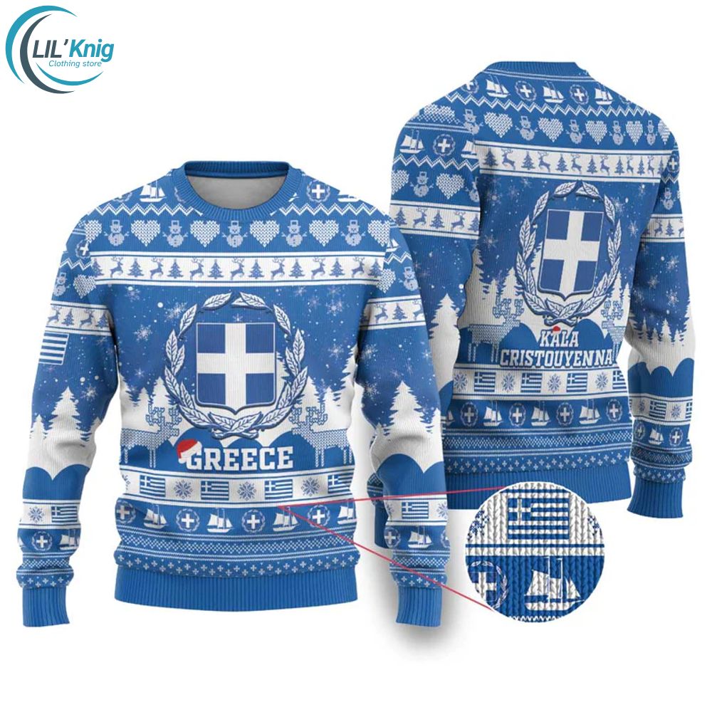 Greece Christmas Ugly Christmas Sweater Coat Of Arms Kala Cristouyenna Greece Christmas Ugly Christmas Sweater Coat Of Arms Kala Cristouyenna