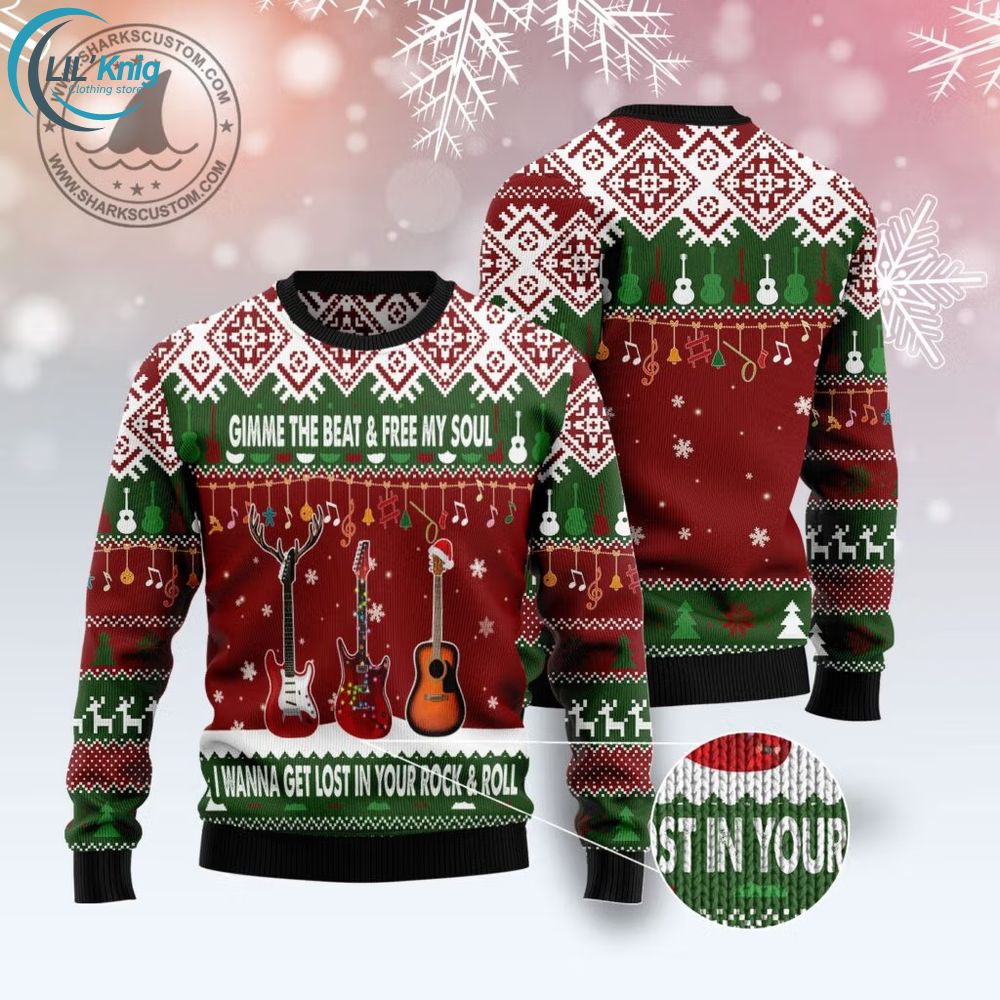 Guitar Gimme The Beat Ugly Christmas Sweater Guitar Gimme The Beat Ugly Christmas Sweater