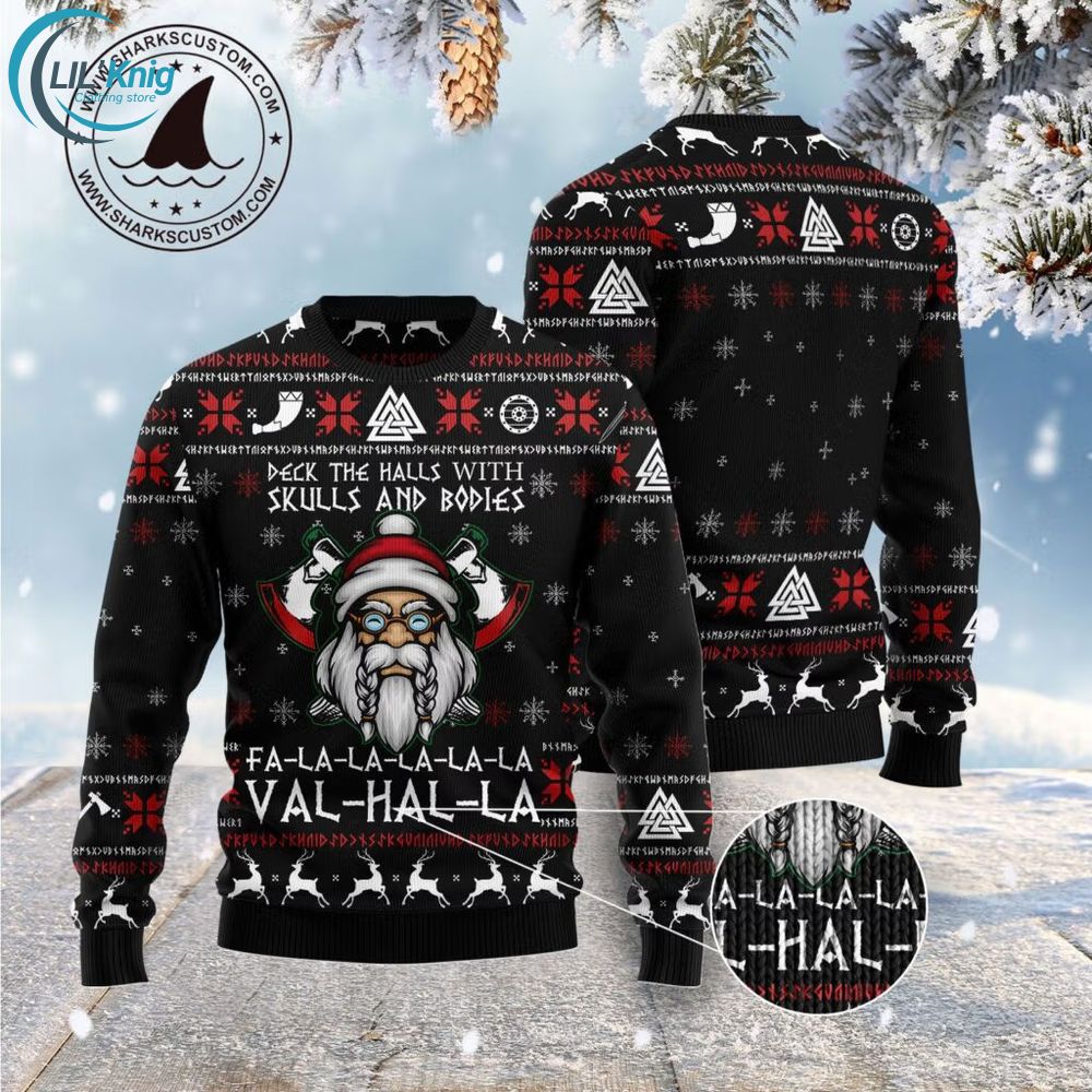 Viking Deck The Halls With Skulls Ugly Christmas Sweater Viking Deck The Halls With Skulls Ugly Christmas Sweater