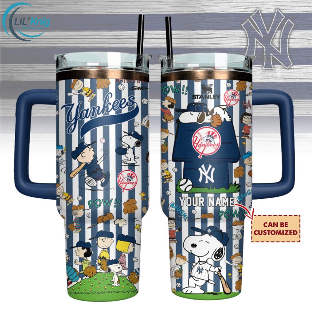 New York Yankees x Peanuts Custom Stanley Quencher 40oz Stainless Steel Tumbler With Handle New York Yankees x Peanuts Custom Stanley Quencher 40oz Stainless Steel Tumbler With Handle