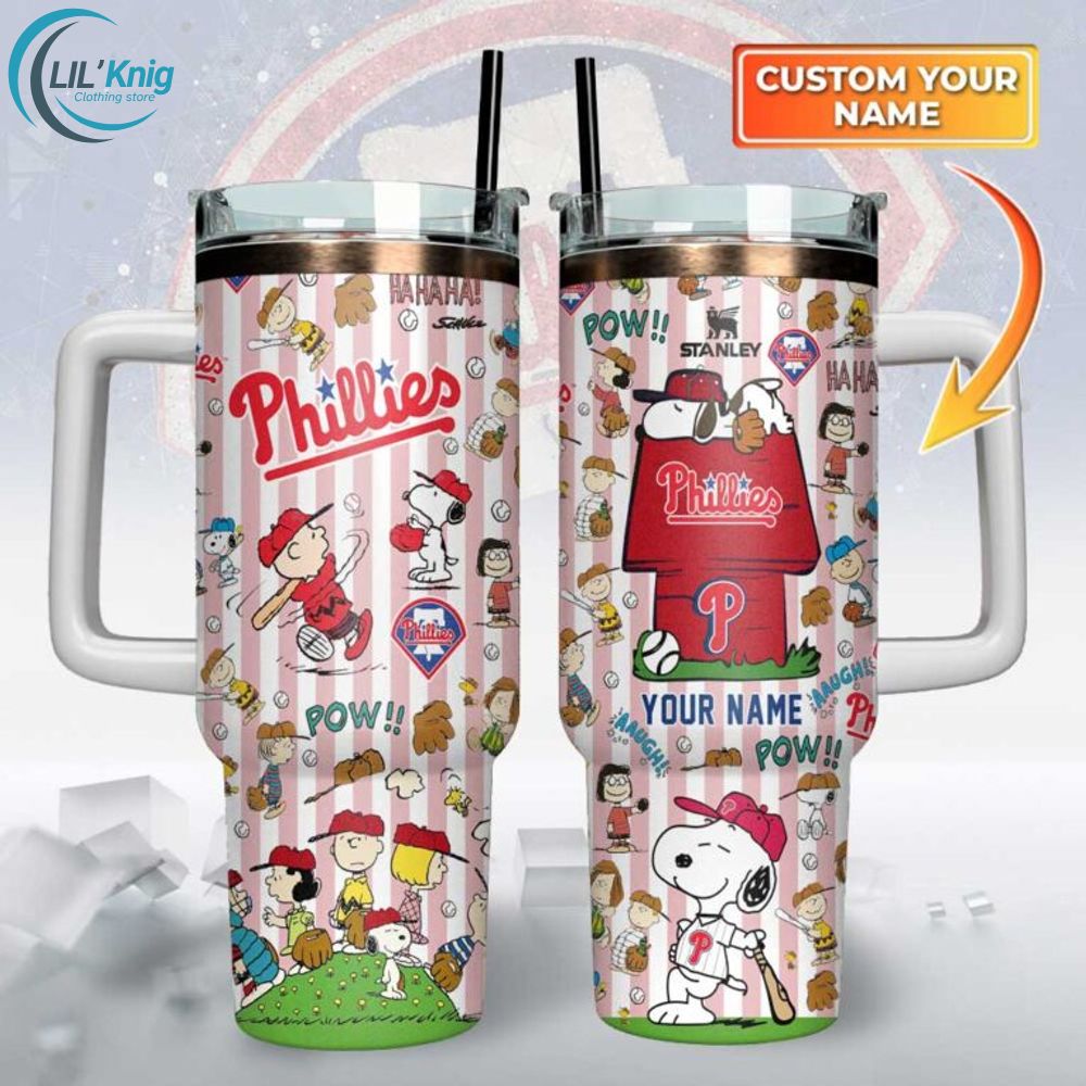 Philadelphia Phillies x Peanuts Custom Stanley Quencher 40oz Stainless Steel Tumbler With Handle Philadelphia Phillies x Peanuts Custom Stanley Quencher 40oz Stainless Steel Tumbler With Handle